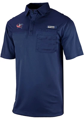 Columbia Columbus Blue Jackets Mens Navy Heat Seal Omni Wick Flycaster Short Sleeve Polo