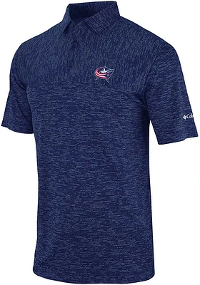 Columbia Columbus Blue Jackets Mens Navy Heat Seal Heading Out Short Sleeve Polo