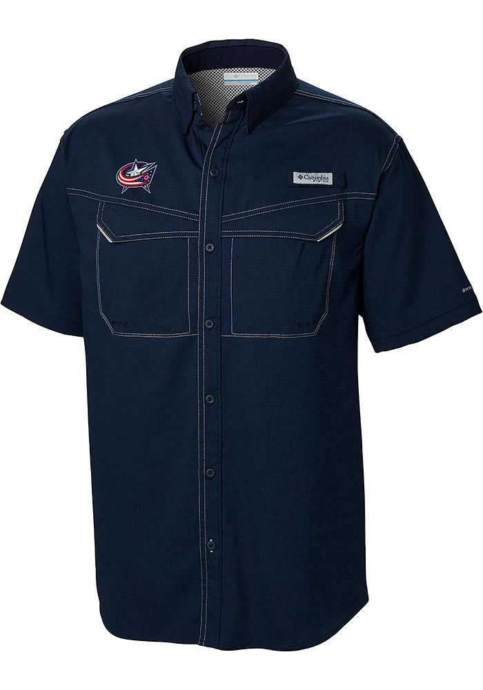 Columbia Columbus Blue Jackets Mens Navy Heat Seal Low Drag Offshore Short Sleeve Dress Shirt