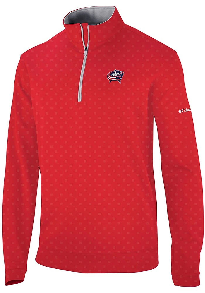 Columbia Columbus Blue Jackets Mens Red Heat Seal Printed Wickham Hills Pullover Long Sleeve Qtr Z..