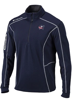 Columbia Columbus Blue Jackets Mens Navy Heat Seal Omni Wick Shotgun Long Sleeve Qtr Zip Pull..