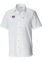 Columbia Columbus Blue Jackets Mens White Heat Seal Slack Tide Camp Short Sleeve Dress Shirt