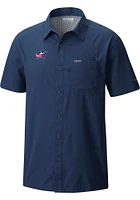 Columbia Columbus Blue Jackets Mens Navy Heat Seal Slack Tide Camp Short Sleeve Dress Shirt