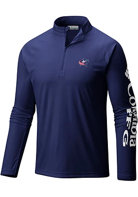 Columbia Columbus Blue Jackets Mens Navy Heat Seal Terminal Tackle Long Sleeve Qtr Zip Pullov..