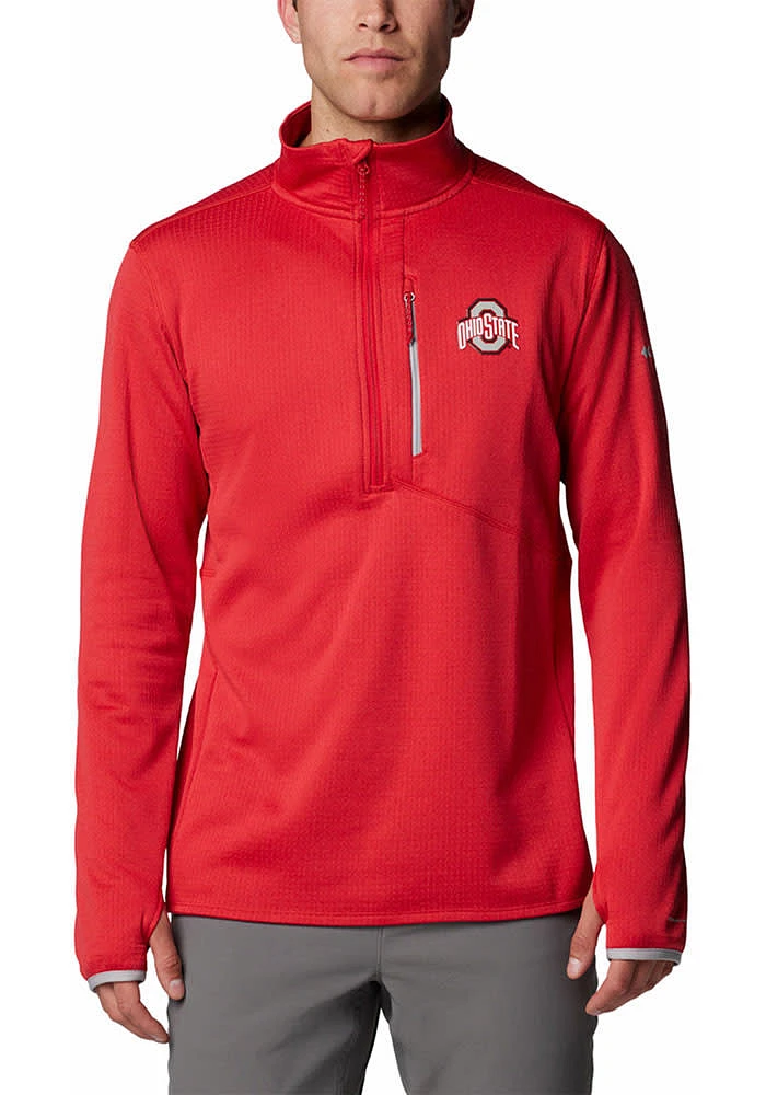 Columbia Ohio State Buckeyes Mens Red Park View Long Sleeve Qtr Zip Pullover