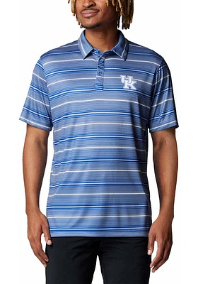 Columbia Kentucky Wildcats Mens Blue Super Terminal Stripe Short Sleeve Polo