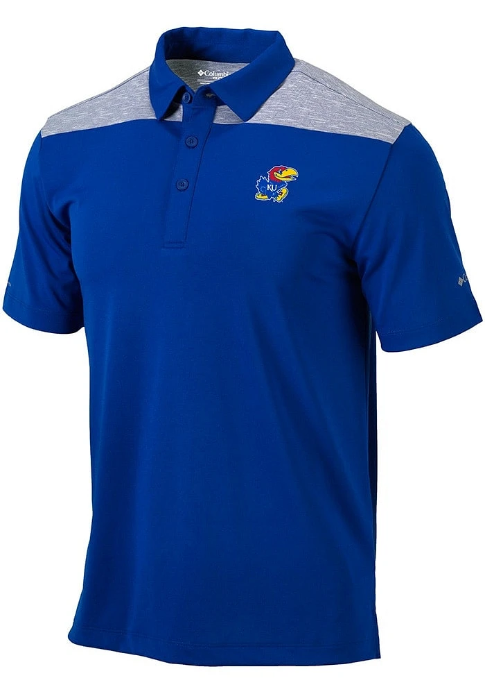 Columbia Kansas Jayhawks Mens Blue Utility Short Sleeve Polo