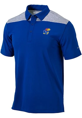 Columbia Kansas Jayhawks Mens Blue Utility Short Sleeve Polo