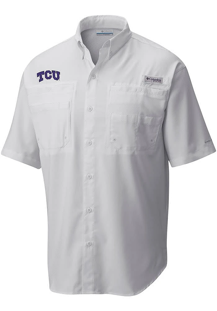 Columbia TCU Horned Frogs Mens Tamiami Short Sleeve Dress Shirt