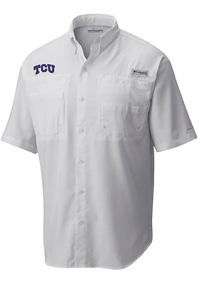 Columbia TCU Horned Frogs Mens Tamiami Short Sleeve Dress Shirt