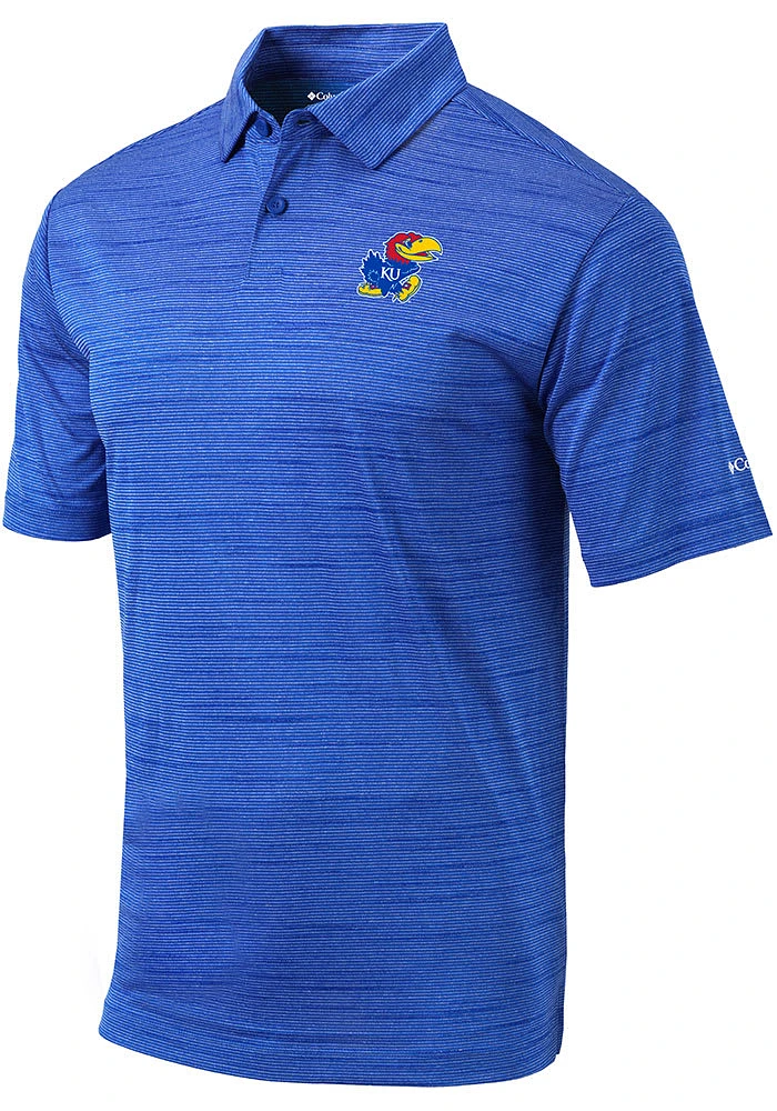 Columbia Kansas Jayhawks Mens Blue Omni-Wick Set Short Sleeve Polo