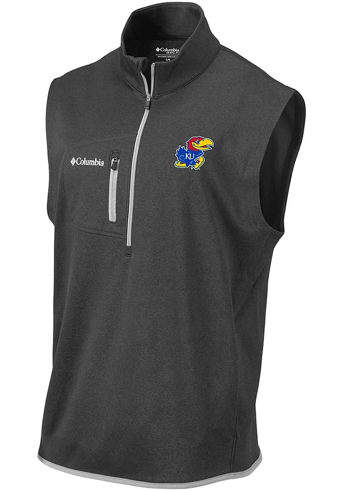 Columbia Kansas Jayhawks Mens Charcoal Explorer Sleeveless Jacket