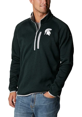 Columbia Michigan State Spartans Mens Green Canyon Point Sweater Fleece Long Sleeve Qtr Zip Pullov..