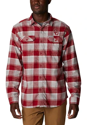 Columbia Oklahoma Sooners Mens Crimson Flare Gun Flannel Long Sleeve Dress Shirt