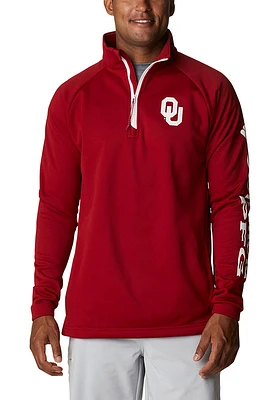 Columbia Oklahoma Sooners Mens Crimson Terminal Tackle Fleece Long Sleeve Qtr Zip Pullover