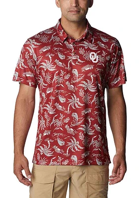 Columbia Oklahoma Sooners Mens Crimson Super Terminal Tackle Short Sleeve Polo