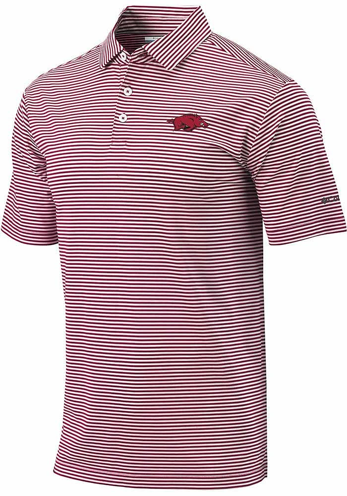 Columbia Arkansas Razorbacks Mens Red Invite Short Sleeve Polo