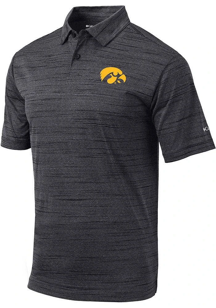 Columbia Iowa Hawkeyes Mens Black Set Short Sleeve Polo