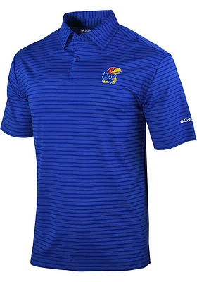 Columbia Kansas Jayhawks Mens Blue Smooth Role Short Sleeve Polo