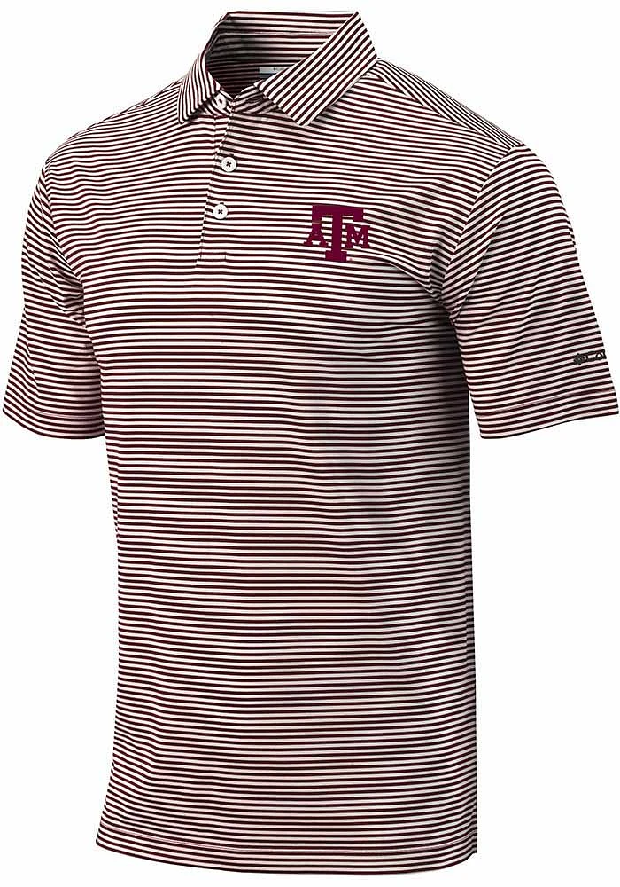 Columbia Texas A&M Aggies Mens Maroon Club Invite Stripe Short Sleeve Polo