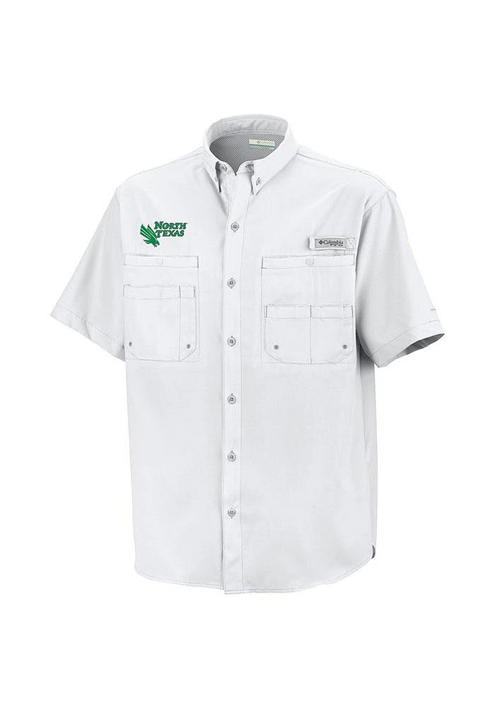 Columbia North Texas Mean Green Mens White Tamiami Short Sleeve Dress Shirt