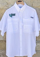 Columbia North Texas Mean Green Mens White Tamiami Short Sleeve Dress Shirt