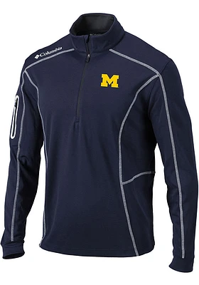 Columbia Michigan Wolverines Mens Blue Shotgun Long Sleeve Qtr Zip Pullover