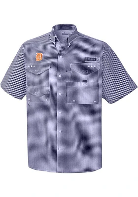 Columbia Detroit Tigers Mens Navy Blue Super Bonehead Short Sleeve Dress Shirt