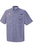 Columbia Detroit Tigers Mens Navy Blue Super Bonehead Short Sleeve Dress Shirt