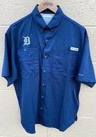 Columbia Detroit Tigers Mens Navy Blue Tamiami Short Sleeve Dress Shirt