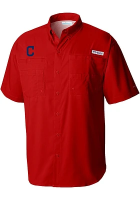 Columbia Cleveland Guardians Mens Red Tamiami Short Sleeve Dress Shirt