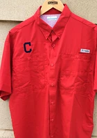 Columbia Cleveland Guardians Mens Red Tamiami Short Sleeve Dress Shirt