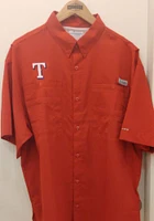 Columbia Texas Rangers Mens Red Tamiami Short Sleeve Dress Shirt