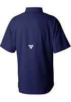 Columbia Cleveland Guardians Mens Navy Blue Tamiami Short Sleeve Dress Shirt