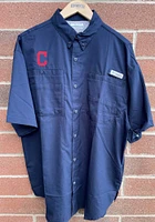 Columbia Cleveland Guardians Mens Navy Blue Tamiami Short Sleeve Dress Shirt