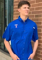 Columbia Texas Rangers Mens Blue Tamiami Short Sleeve Dress Shirt