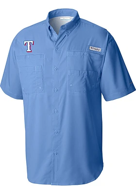 Columbia Texas Rangers Mens Light Blue Tamiami Short Sleeve Dress Shirt