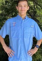 Columbia Texas Rangers Mens Light Blue Tamiami Short Sleeve Dress Shirt