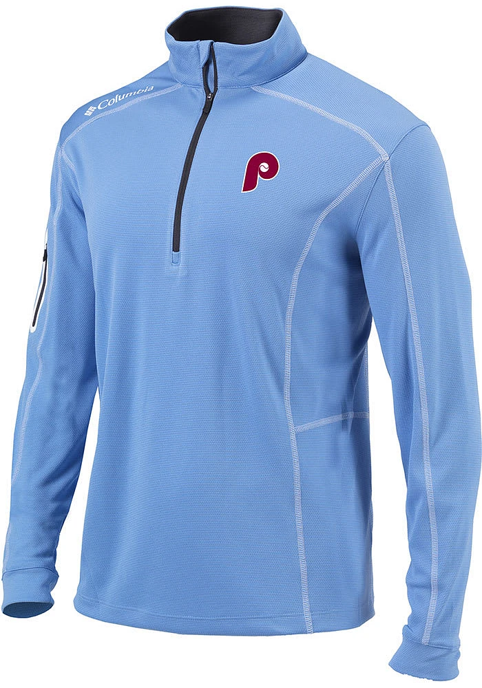 Columbia Philadelphia Phillies Mens Light Blue Omni-Wick Shotgun Long Sleeve Qtr Zip Pullover