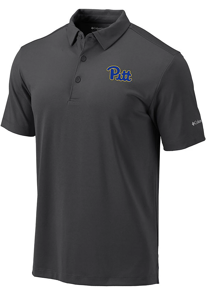 Columbia Pitt Panthers Mens Charcoal Drive Short Sleeve Polo