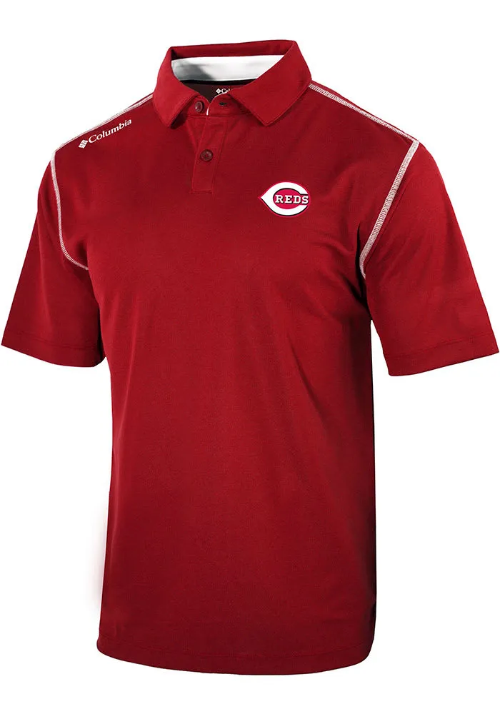 Columbia Cincinnati Reds Mens Red Heat Seal Omni-Wick Shotgun Short Sleeve Polo