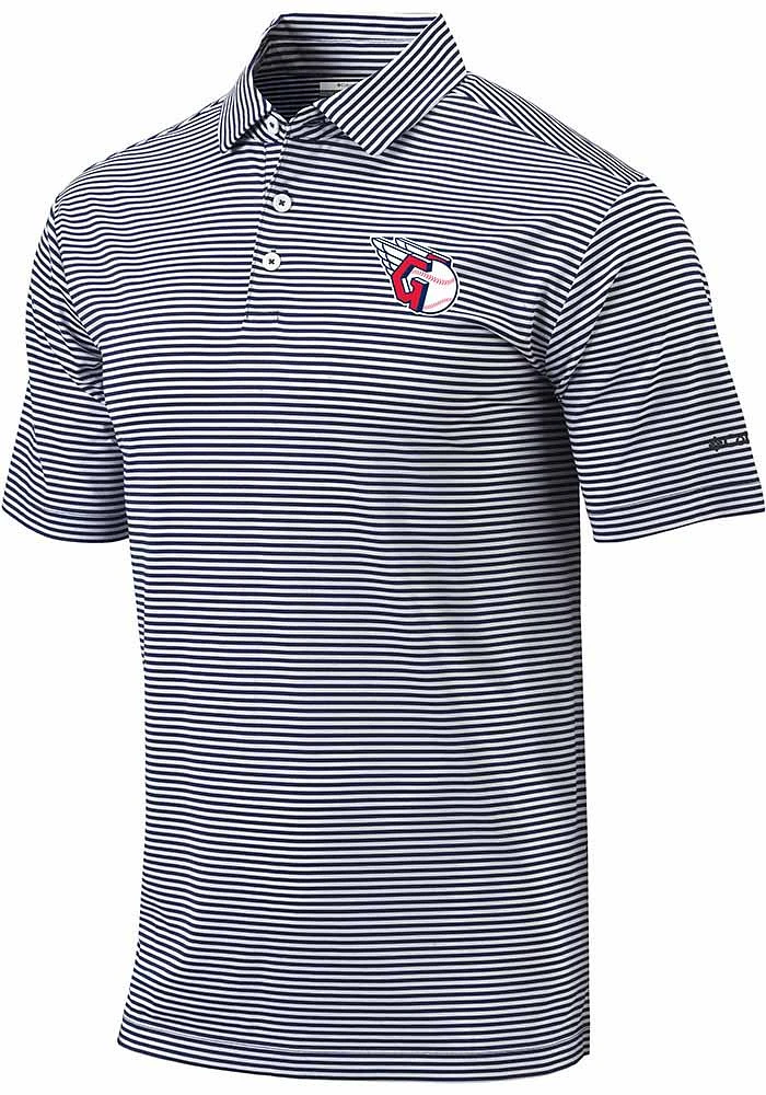Columbia Cleveland Guardians Mens Navy Blue Club Invite Design Short Sleeve Polo