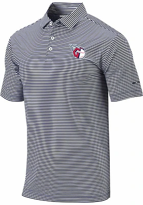 Columbia Cleveland Guardians Mens Navy Blue Club Invite Design Short Sleeve Polo