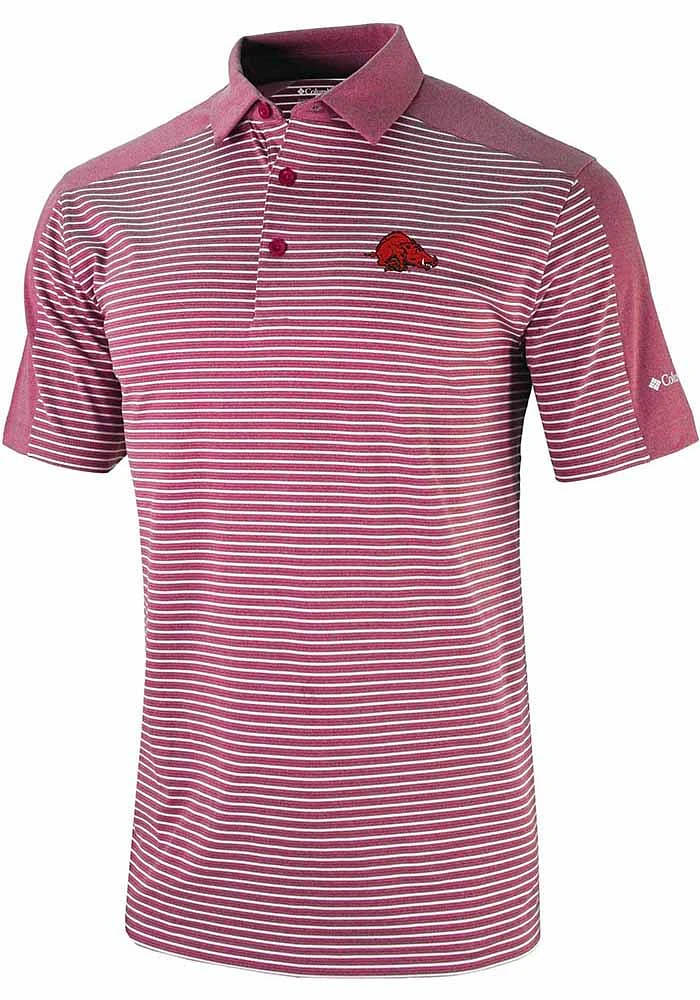 Columbia Arkansas Razorbacks Mens Red Contention Short Sleeve Polo