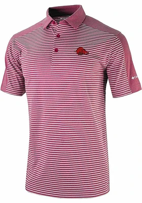 Columbia Arkansas Razorbacks Mens Red Contention Short Sleeve Polo