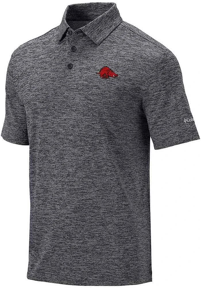 Columbia Arkansas Razorbacks Mens Black Final Round Short Sleeve Polo