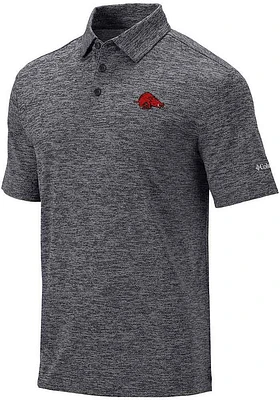 Columbia Arkansas Razorbacks Mens Black Final Round Short Sleeve Polo