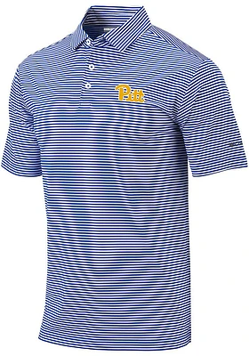 Columbia Pitt Panthers Mens Blue Invite Stripe Short Sleeve Polo