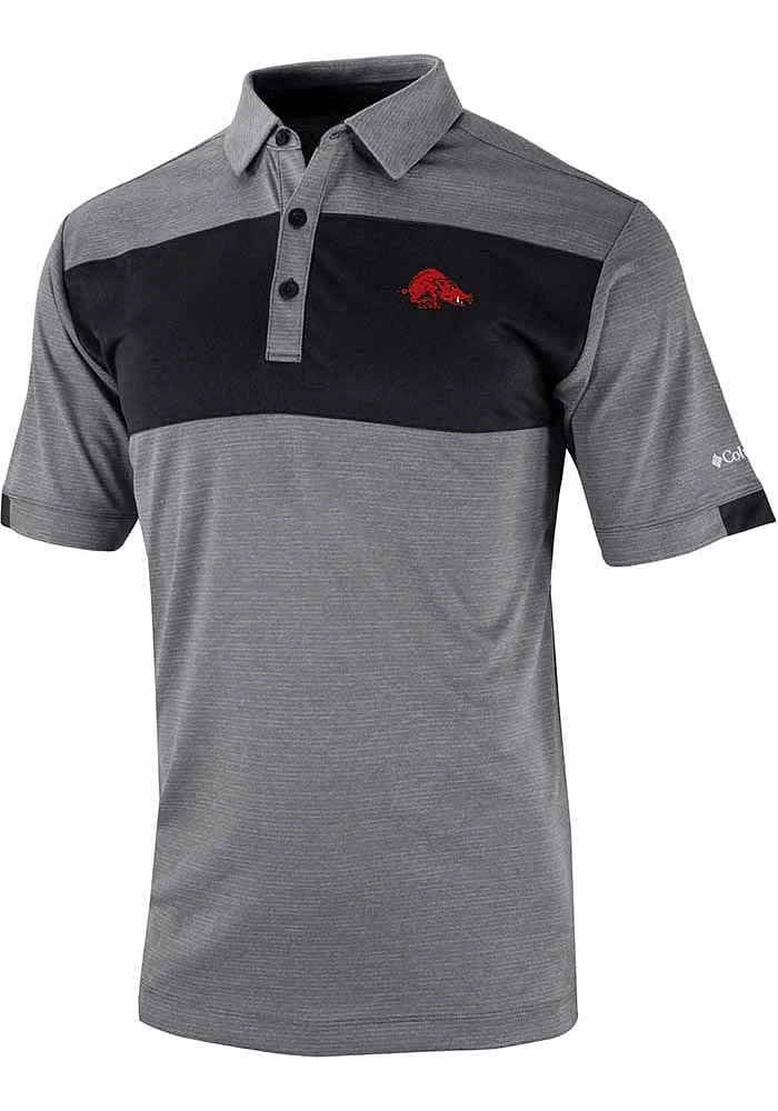 Columbia Arkansas Razorbacks Mens Black Total Control Short Sleeve Polo