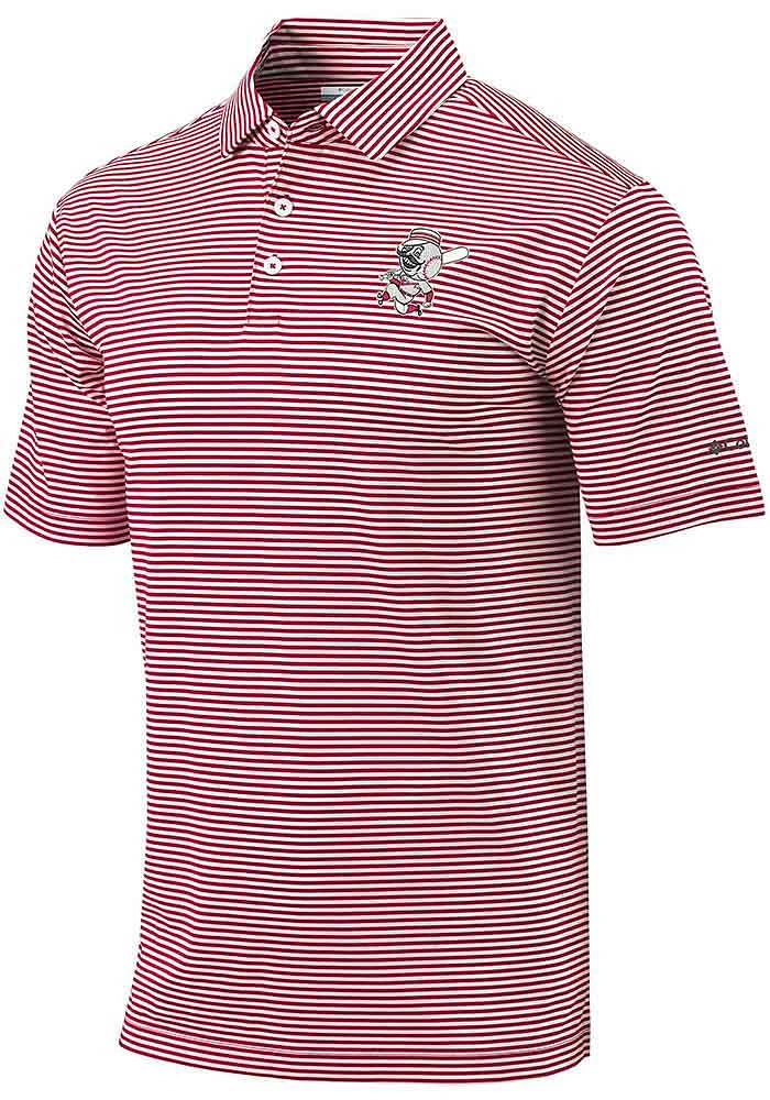 Columbia Cincinnati Reds Mens Red Invite Stripe Short Sleeve Polo